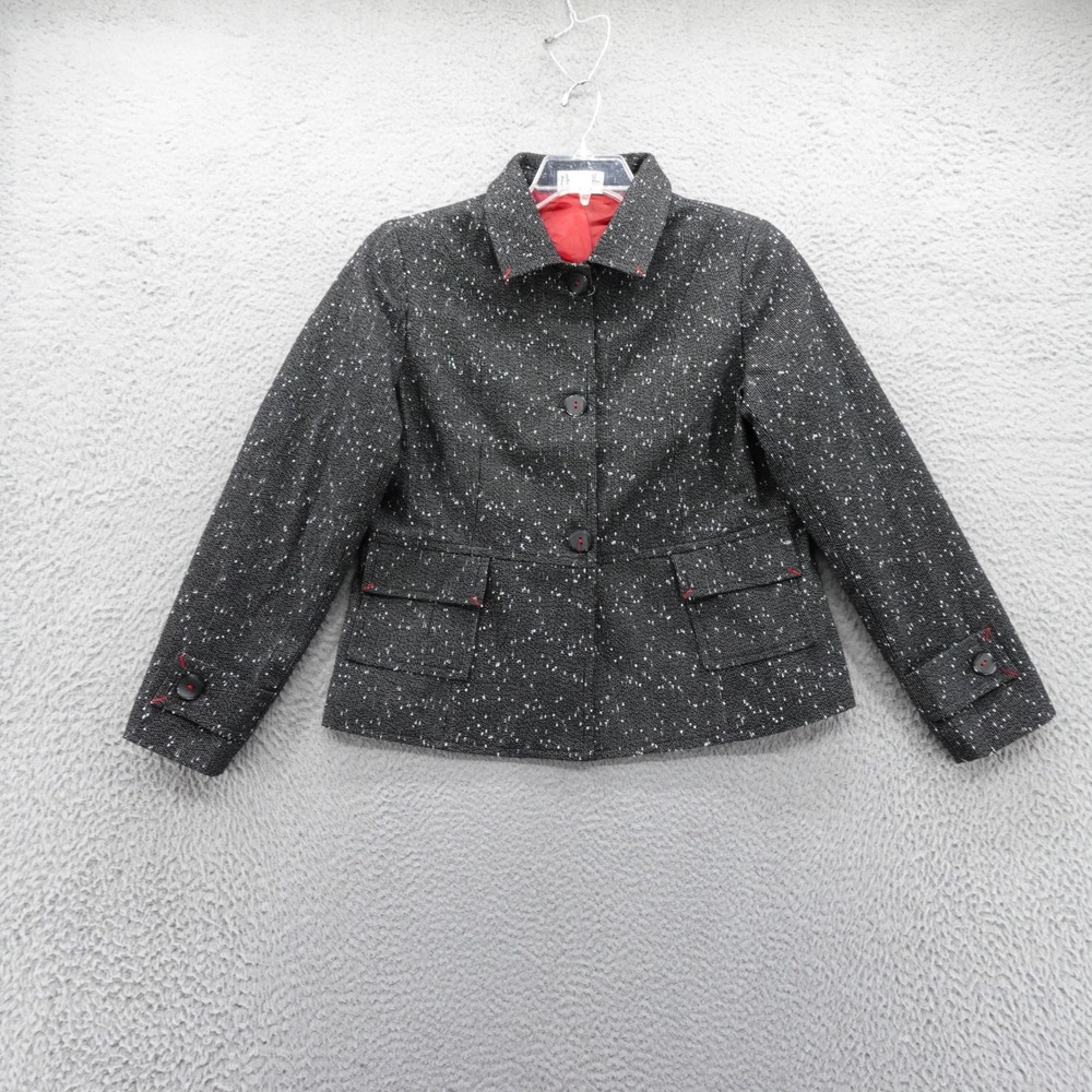 Mary McFadden Collection Wool Tweed Blazer Size 14 Black White Womens Vintage